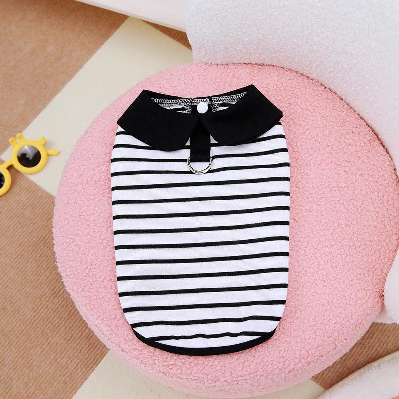 Summer stripes cotton t-shirt and skirt set for dogs in coordinated pet clothing