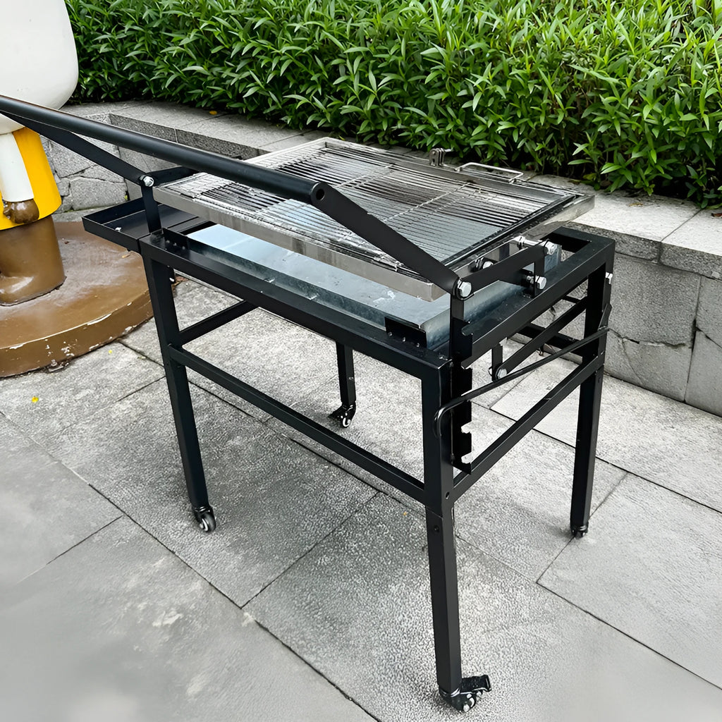 Large foldable charcoal barbecue stove with detachable components for outdoor cooking