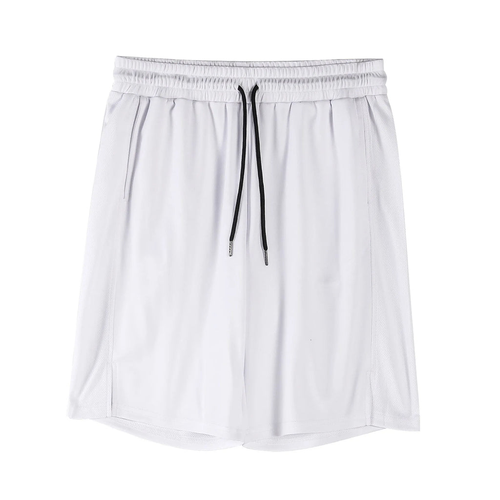 Men's black quick-drying mesh shorts in a loose capri length with elastic waistband.