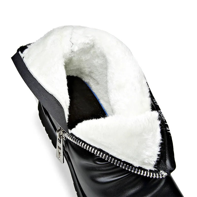 Black British-style men's high-top Martin boots with patent leather finish, side zipper, and wedge heel