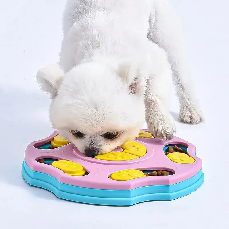 Blue interactive dog food puzzle bowl toy for aggressive chewers with slow feeder design.