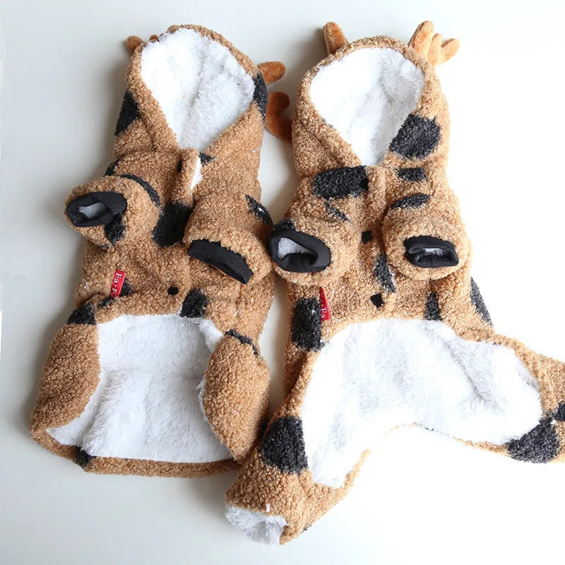 Polka dot elk couple pattern pet costume for dogs and cats in four-leg or skirt style