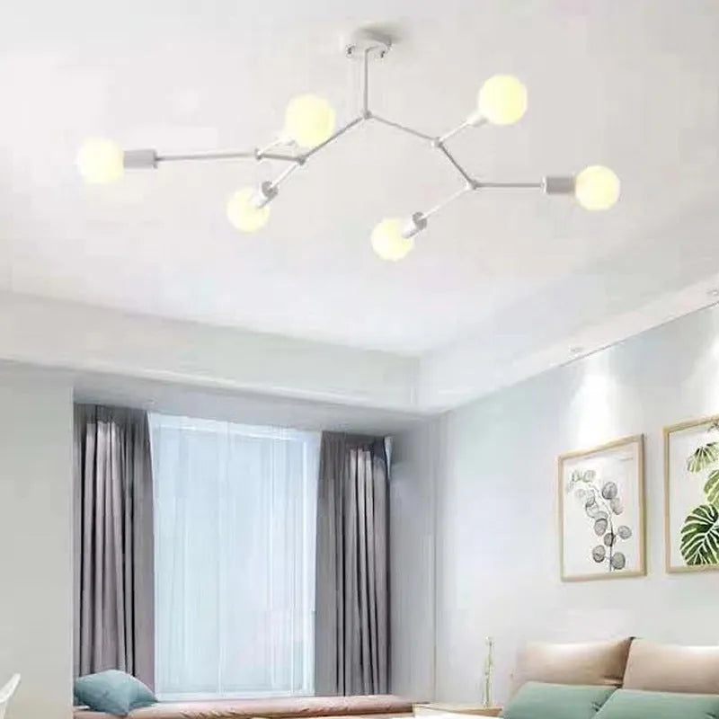 Iron chandelier ceiling lamp in Nordic style with multiple light heads