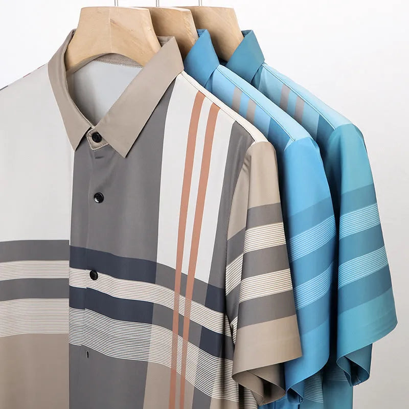 Men's slim fit plaid shirt in light blue – bamboo fibre fabric with button front and collar – casual long sleeve style