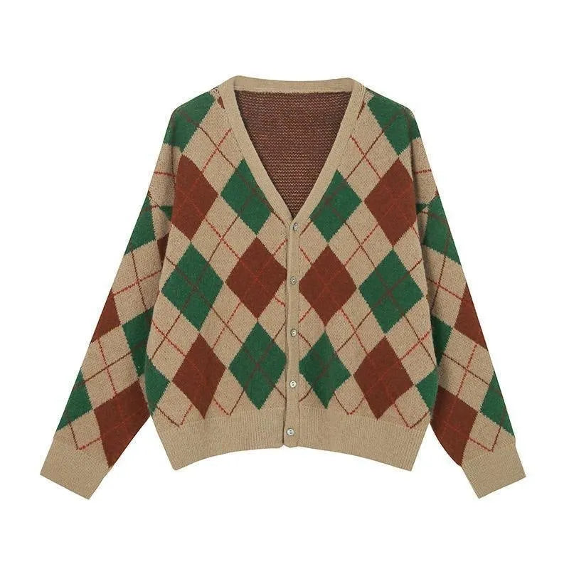 Knitted acrylic cardigan in light khaki colour with regular sleeves for casual wear