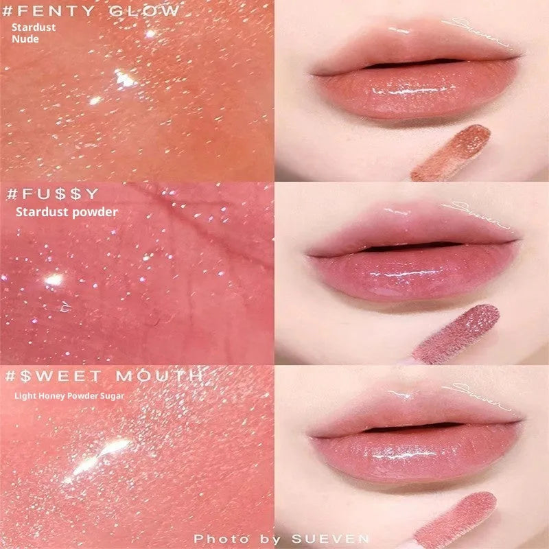 Mirror Water Light Highlight Lip Lacquer in streamer shade with glossy finish and applicator wand