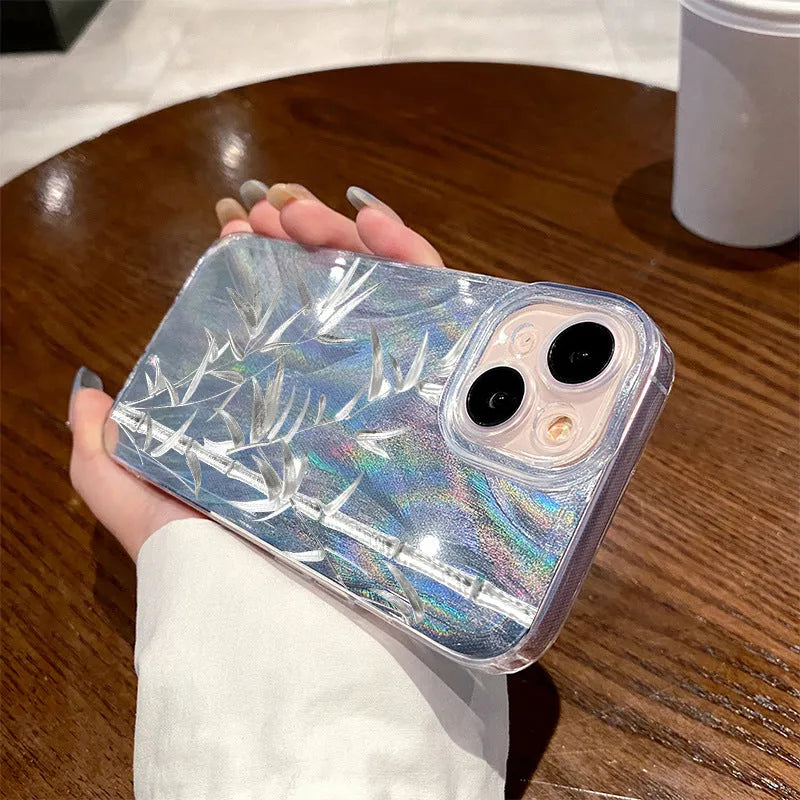 Acrylic feather yarn silver bamboo phone case for iPhone with shockproof protection in silver finish