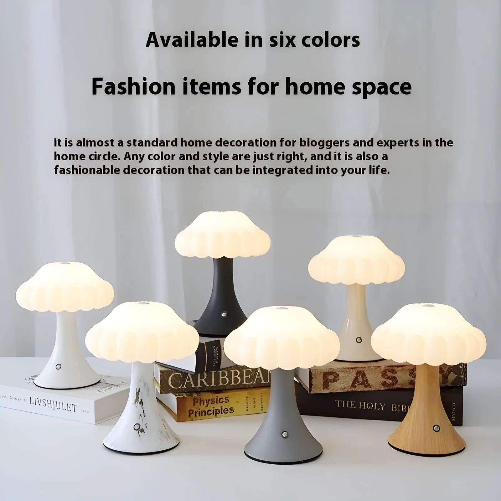 Mushroom-shaped touch control night lamp with USB charging in five colour options