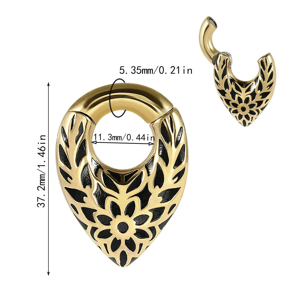 Stainless steel drop-shaped auricle ear extender with round hanging egg and totem design