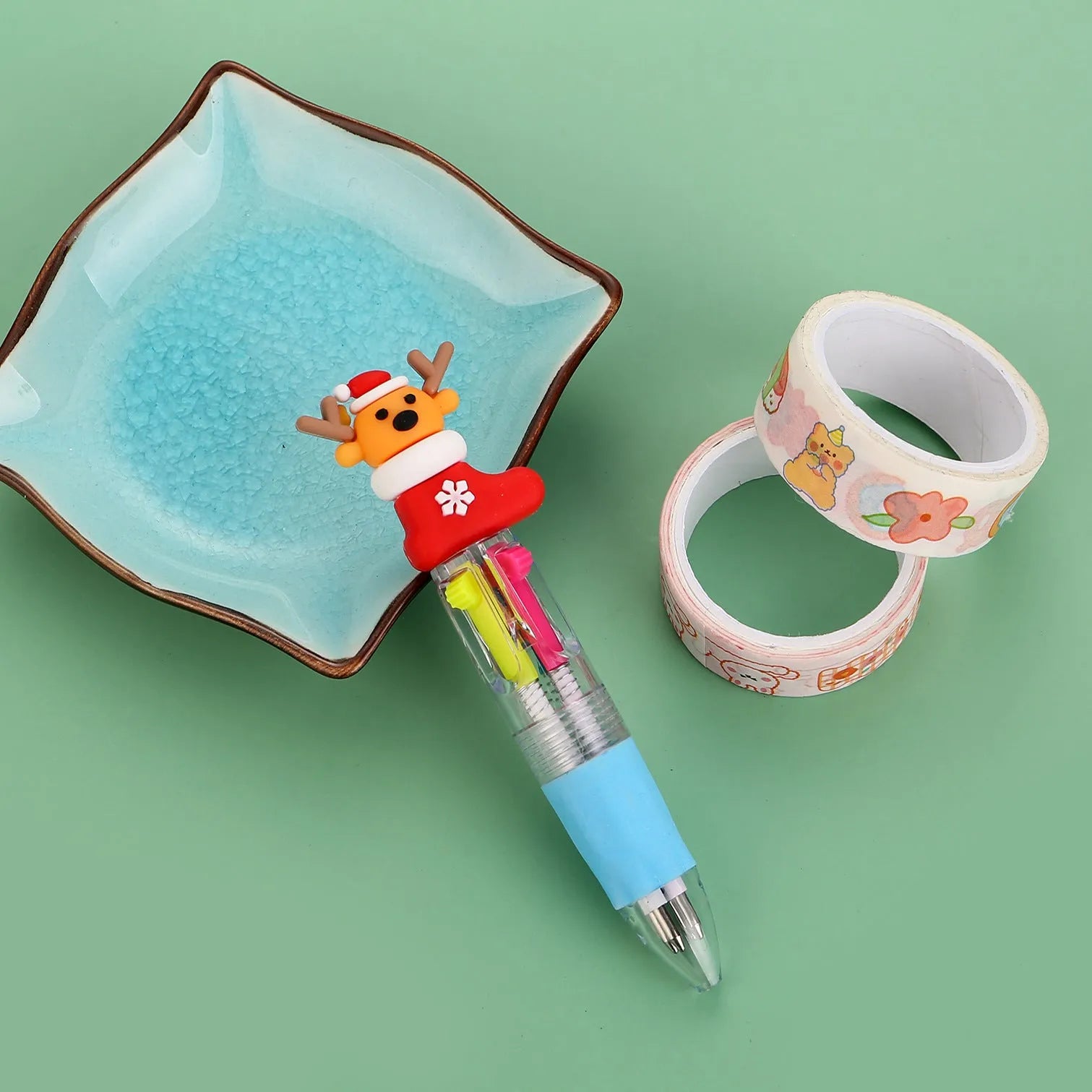 11cm Christmas four-colour ballpoint pen with press button and festive designs
