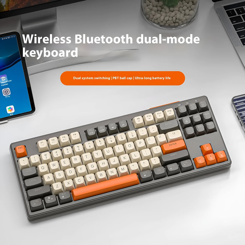 M87 wireless Bluetooth dual-mode mechanical-feel keyboard in blueberry colour with USB-C cable