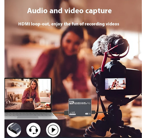 Black 4K gaming audio capture box for recording game sound from multiple platforms