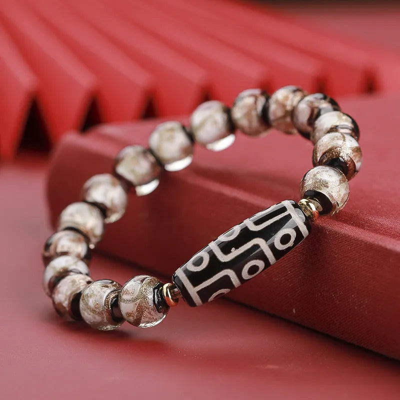 Ancient five-color colored glaze bracelet with snake auspicious patterns in 10mm, 12mm, or 14mm bead sizes
