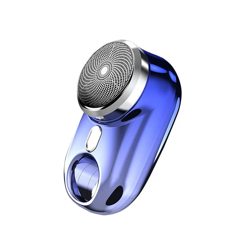 Travel mini shaver 85x46x45mm with USB charging, rotary head, and LED display