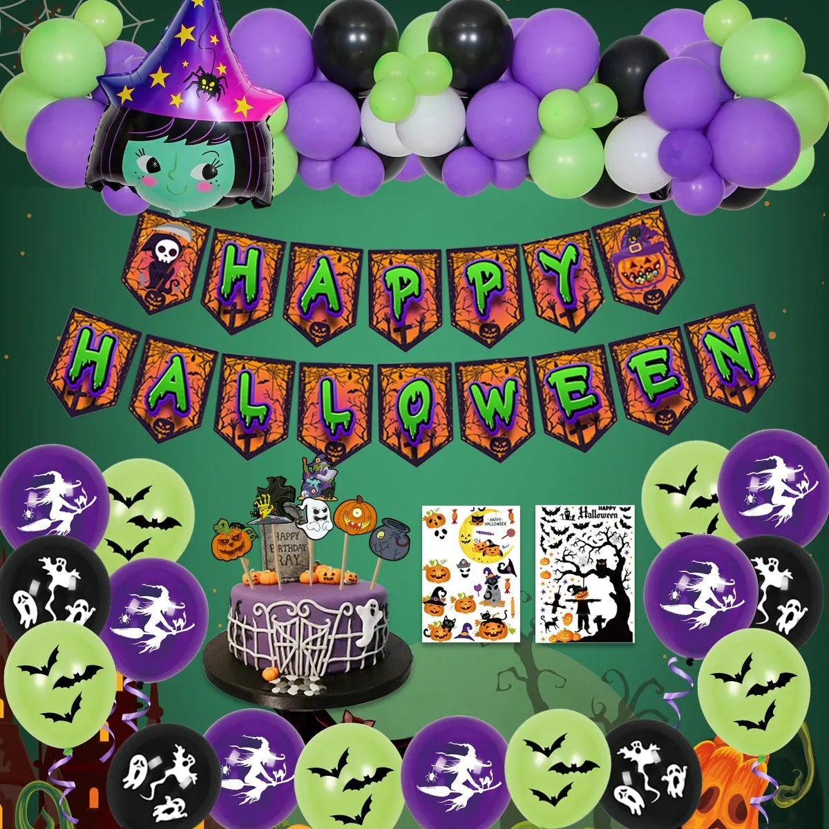 Black and white latex Halloween balloons for building a spider-themed balloon arch decoration.