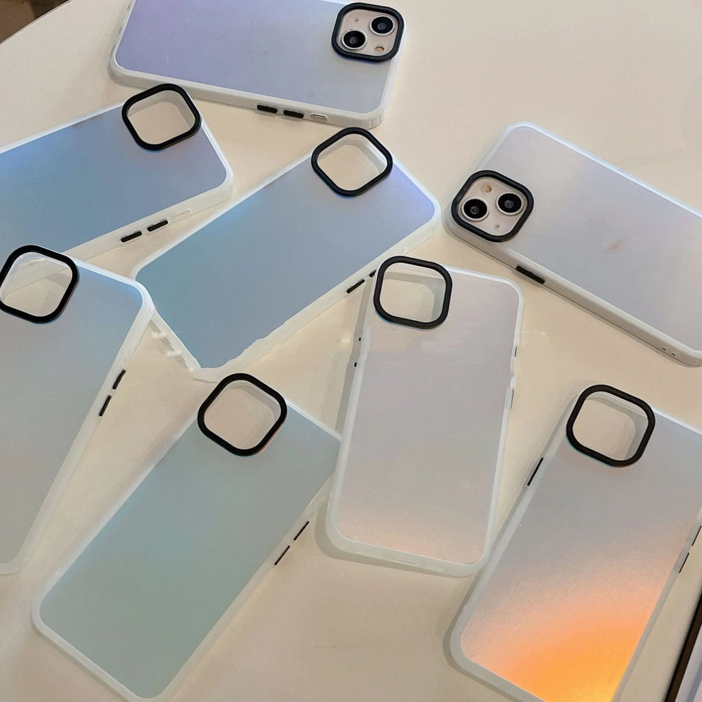 Laser gradient transparent frosted TPU phone case for iPhone showing colour effect