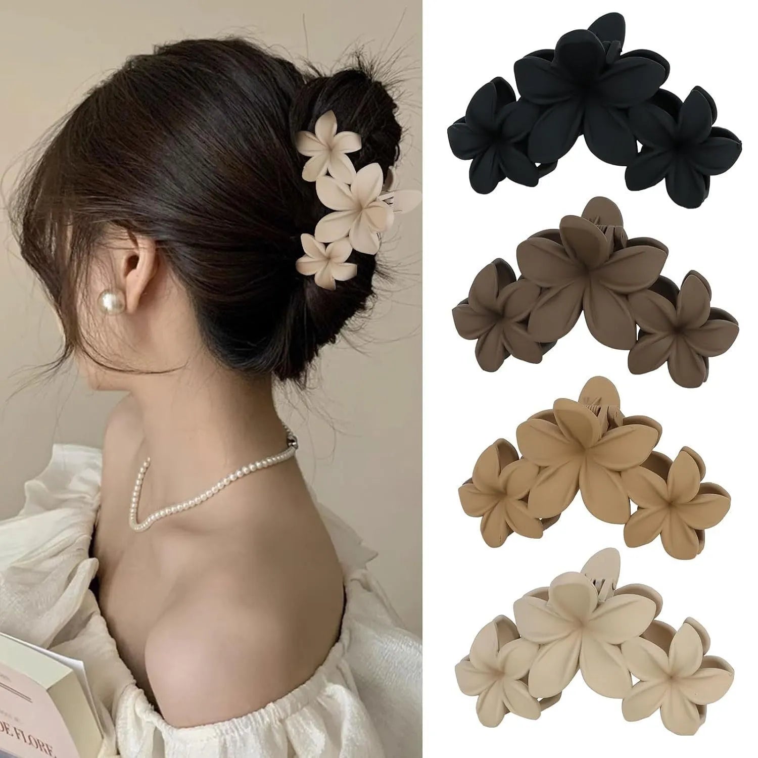 Six rose red hexagonal plastic hair clips with frosted grip, each in a separate clear OPP bag.