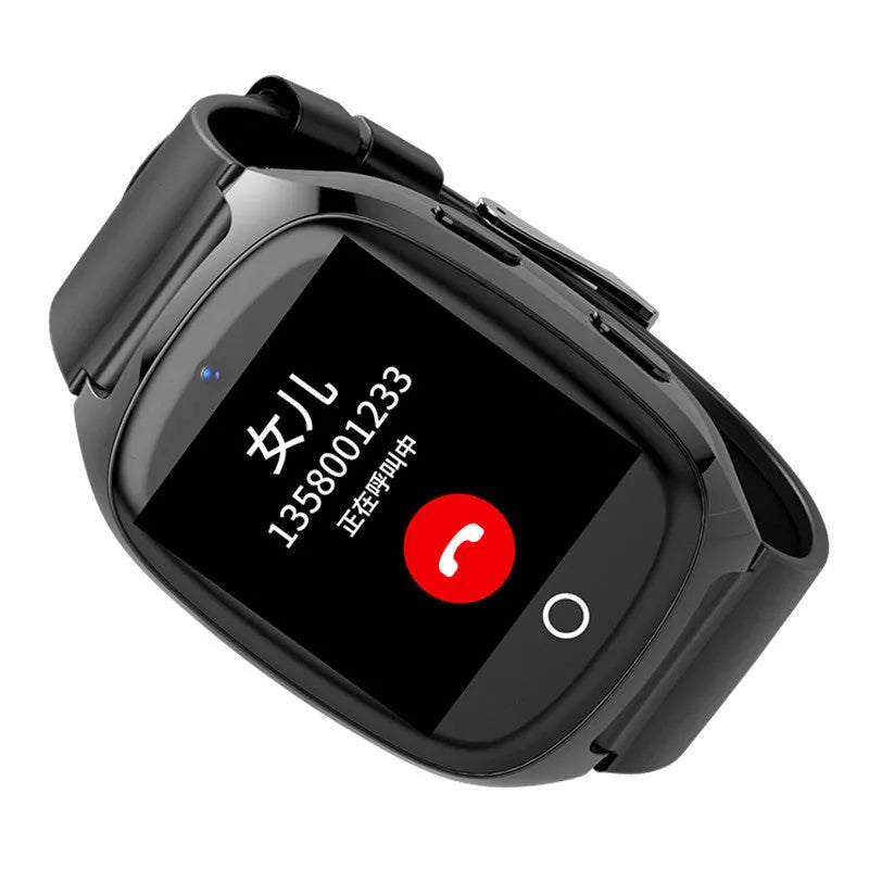 Black GPS tracker smartwatch with 1.54-inch touch screen showing health monitoring display
