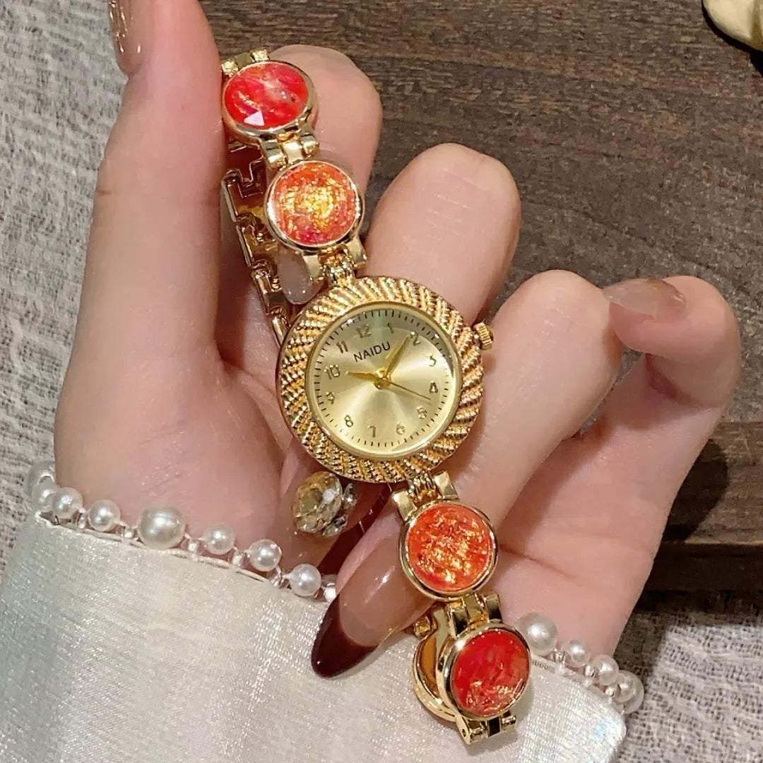 Women's quartz watch with round 25mm dial in one of six colour options.