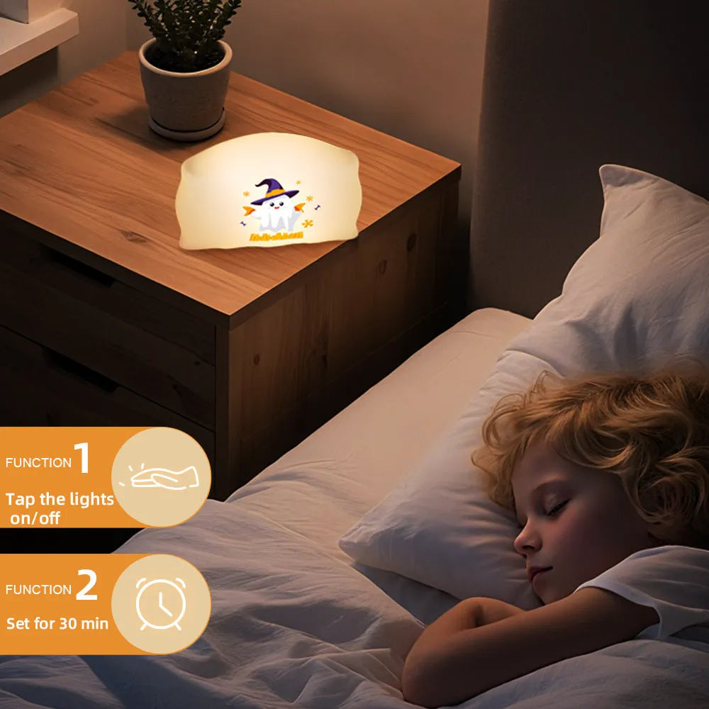 Halloween doll table lamp with USB-C charging port and warm light emission