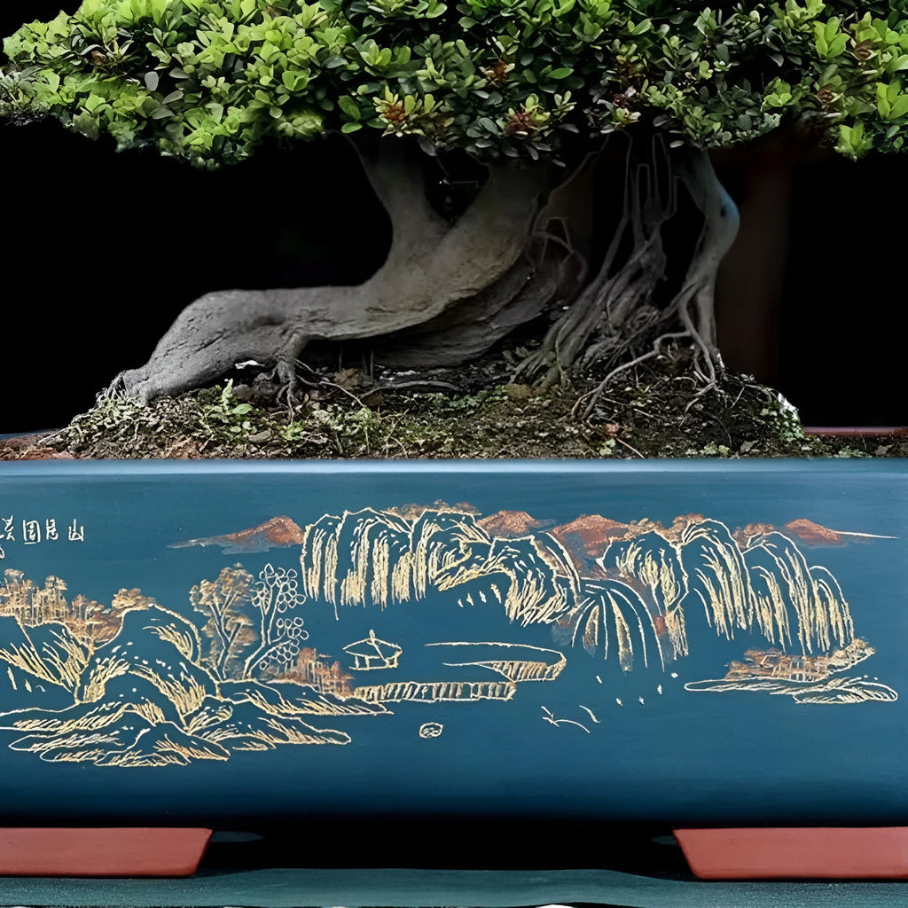 Handmade purple clay rectangular bonsai pot for traditional plant cultivation in three colour options