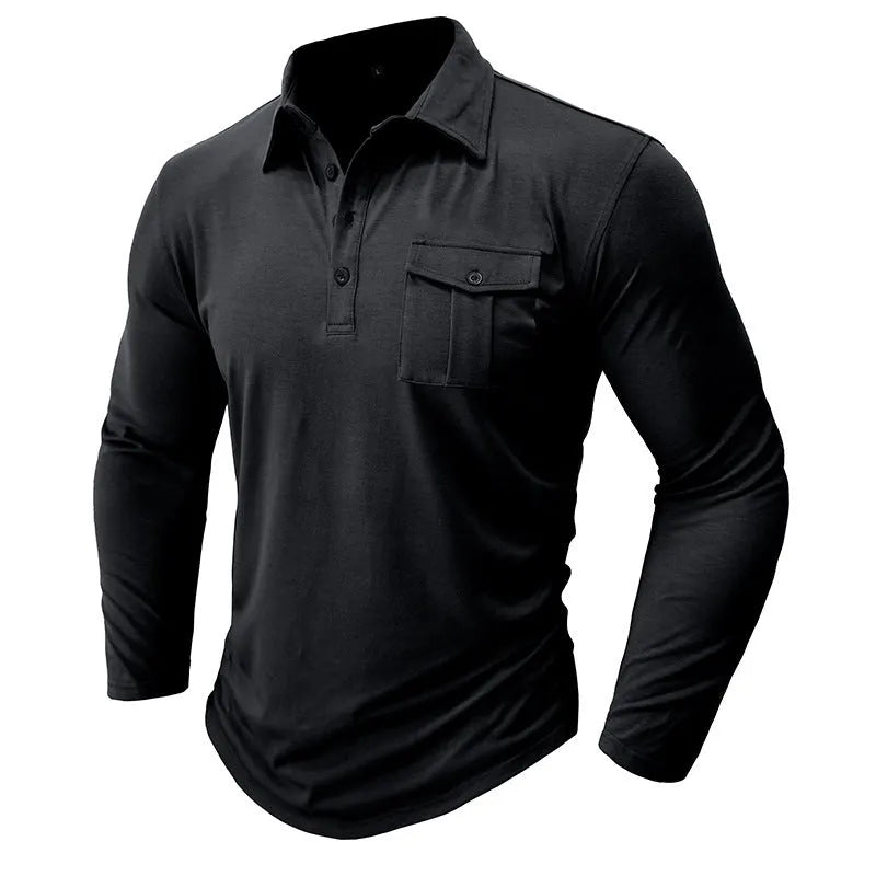 Men's solid colour long sleeve lapel shirt with asymmetric detail, cotton blend, regular fit, available in seven colours