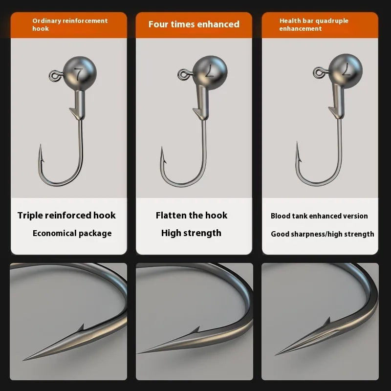 Set of 50 steel jig hooks with reinforced construction in primary colours for fishing