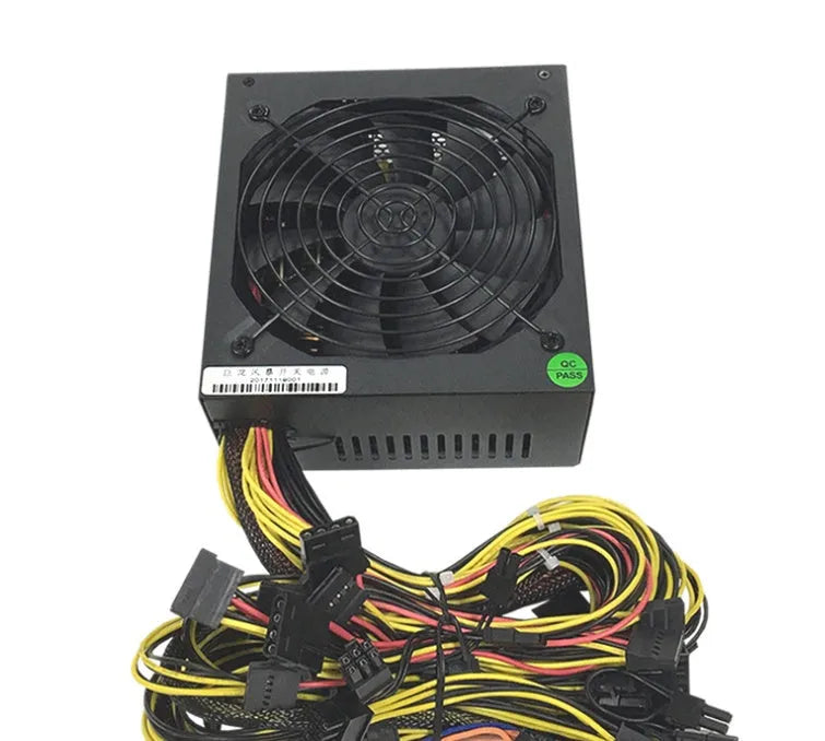 Black ATX power supply unit for AMD servers with multiple cable connectors.