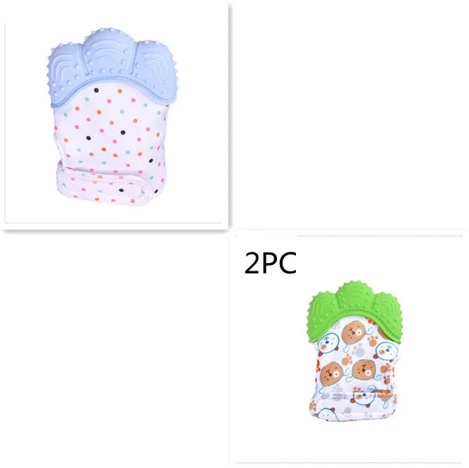 Silicone baby teether glove with Velcro strap in blue colour
