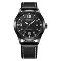 Men's automatic mechanical watch with leather strap and stainless steel case