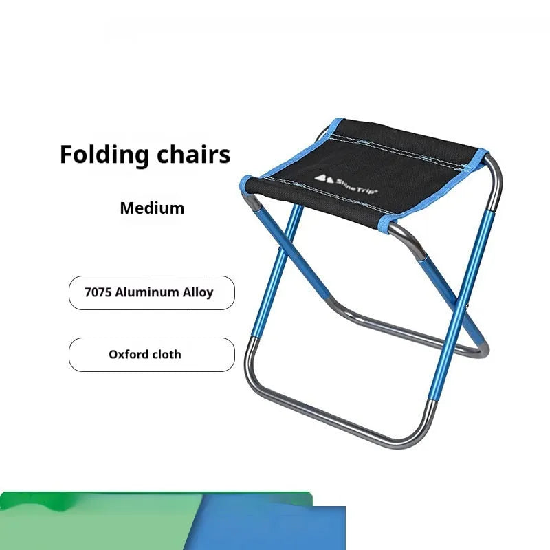 Black aluminium alloy folding stool for camping outdoor seating