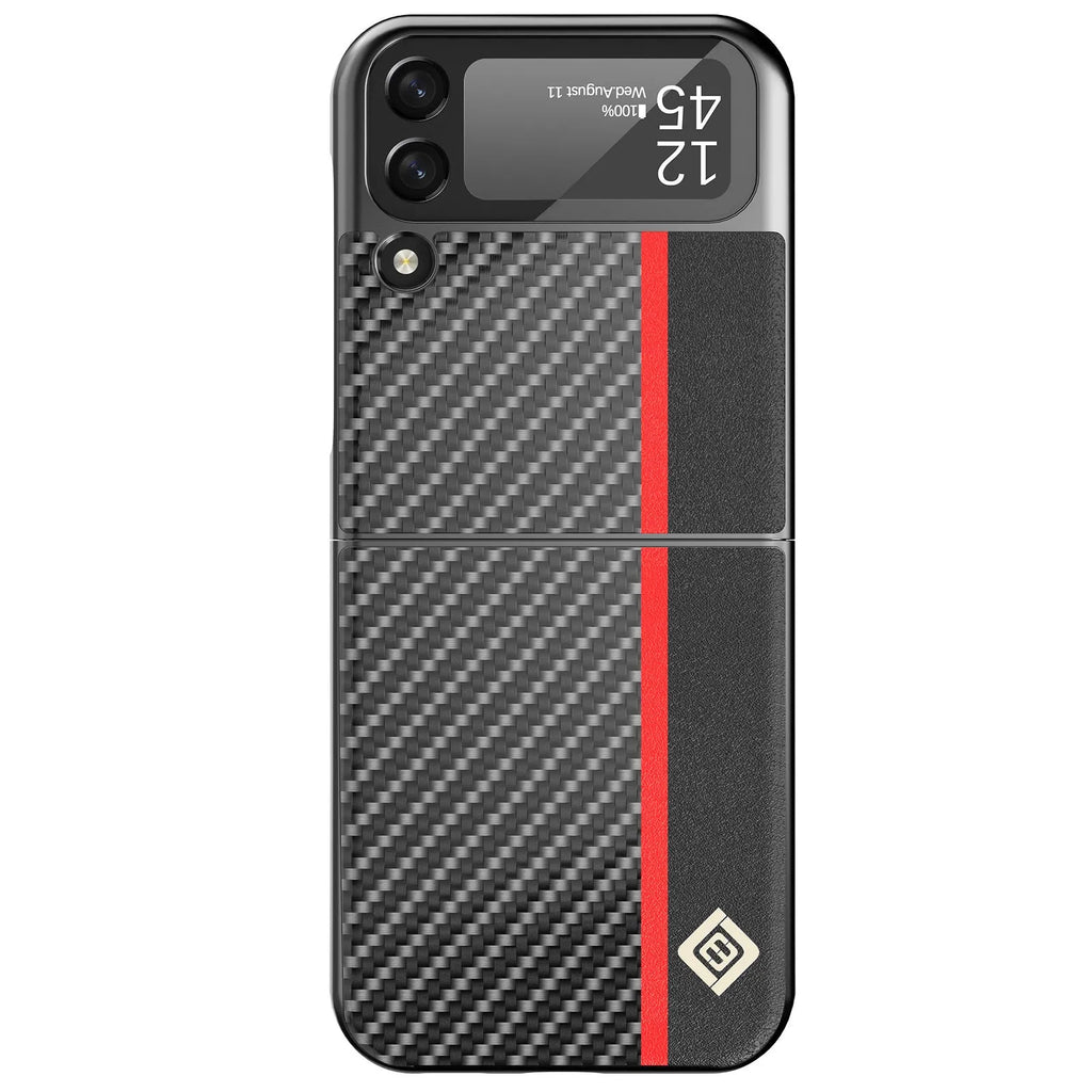 Fashion carbon fiber all-inclusive phone case for Samsung Z Flip 3 4 5 in black leather finish
