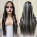 Piano color highlight human hair straight wig 13x4 150 density 18inch long natural look
