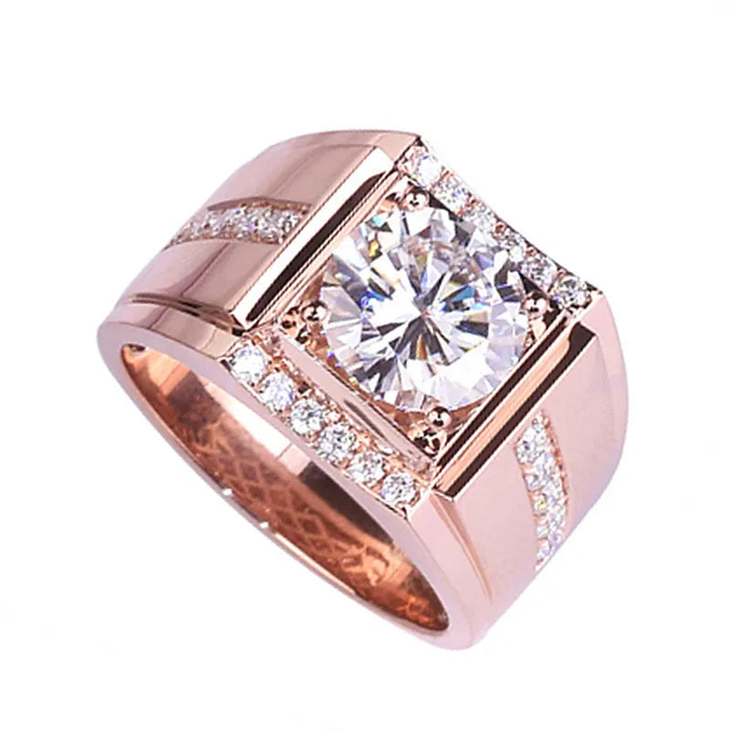 Men's adjustable opening ring with geometric diamond design in rose gold, gold, or platinum electroplated finish
