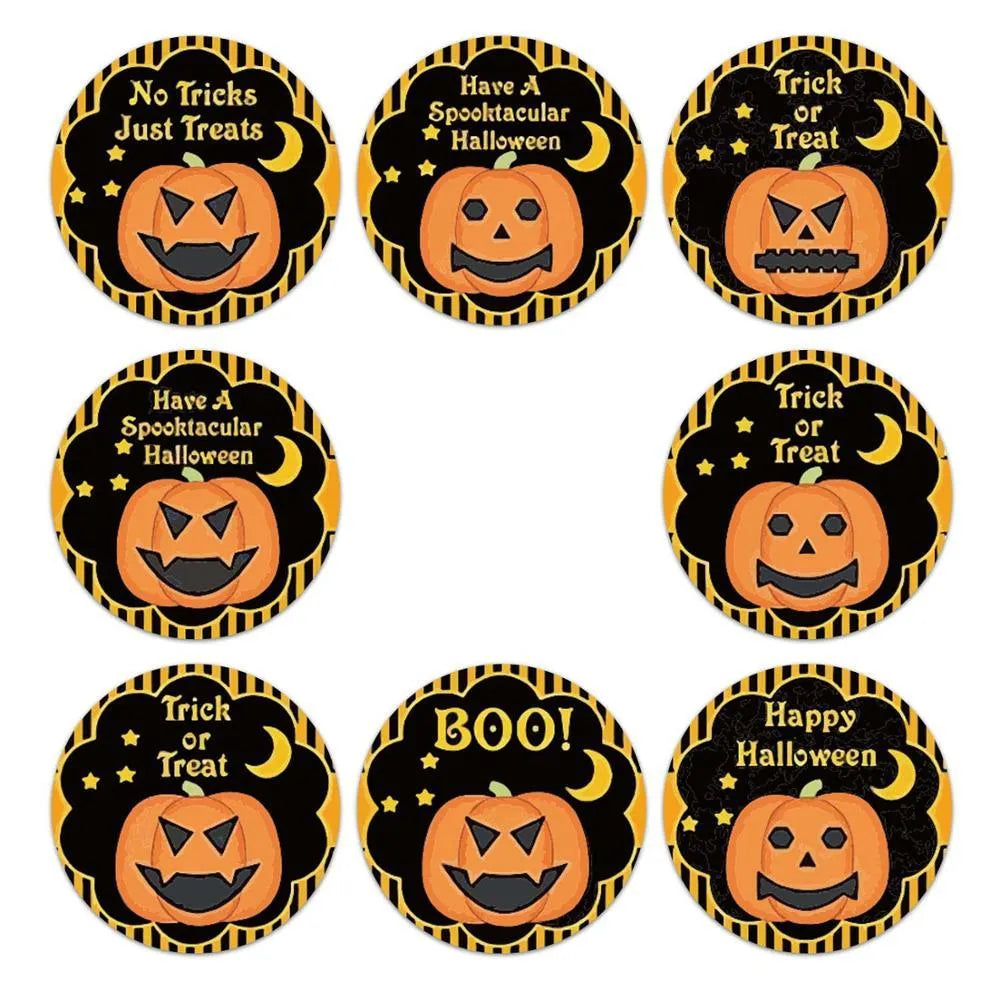 Roll of 500 PVC Halloween pumpkin pattern candy colour gift envelope stickers 1 inch diameter