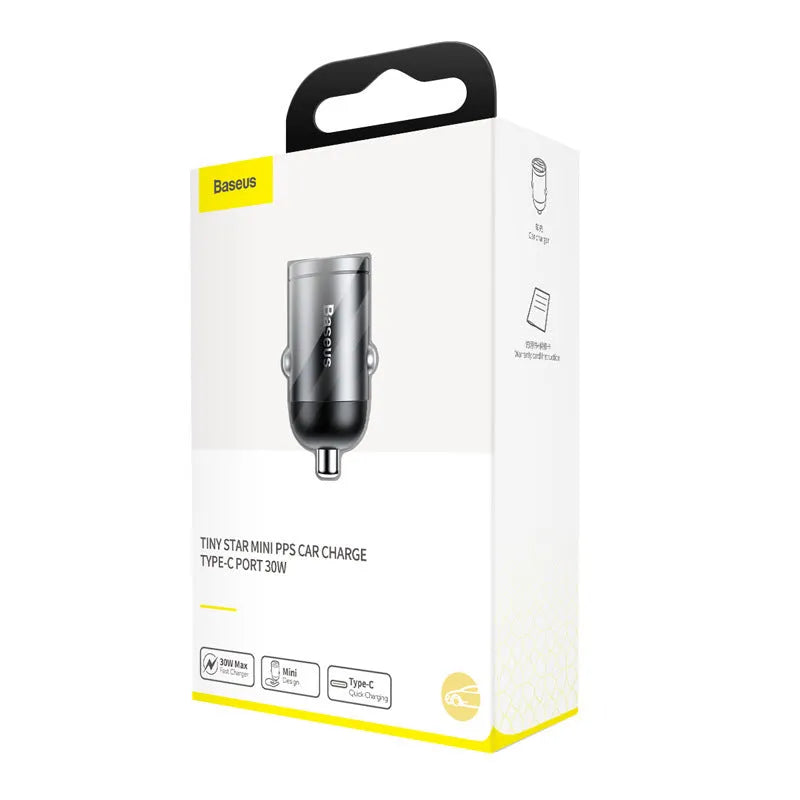 Baseus 30W PPS fast charge single USB car charger with 1-metre cable in grey