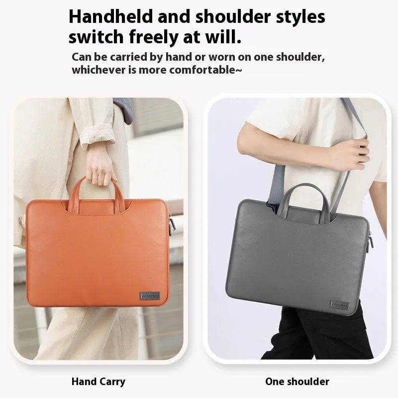 PU leather laptop shoulder bag with integrated power pack in black, brown, pink, or dark grey colour options