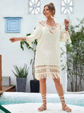 Apricot hand-crocheted women's beach dress for swimming and beach cover-up
