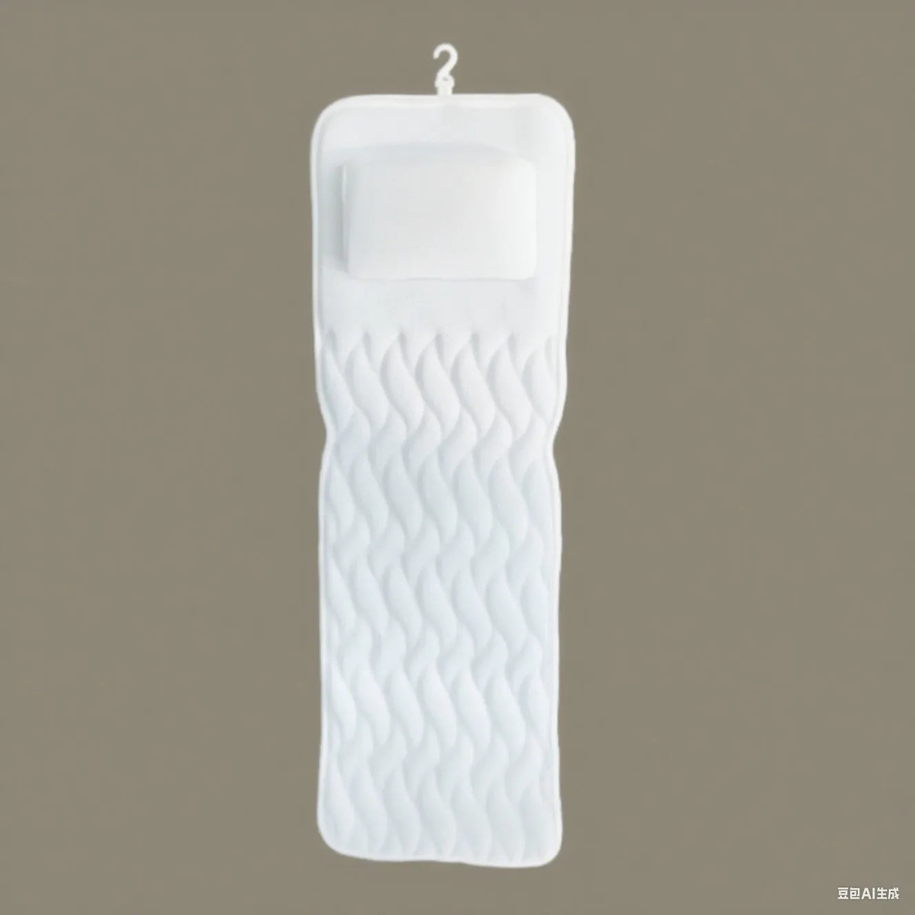 White bathtub pillow with 4D mesh design and 7 suction cups on 3D breathable material.