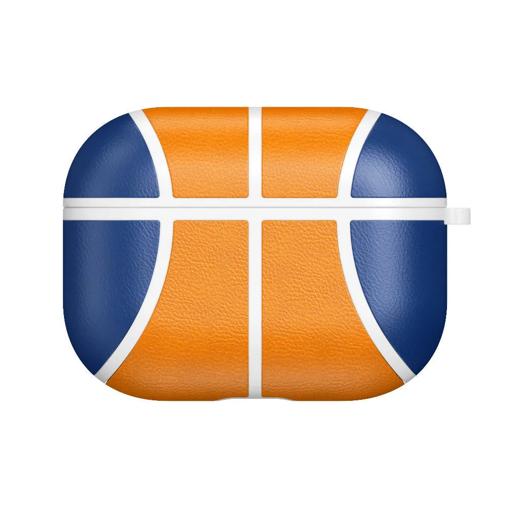 Basketball headphone case with handmade leather-style veneer finish and TPU flip cover for Apple AirPods Pro, showing nine colour style options