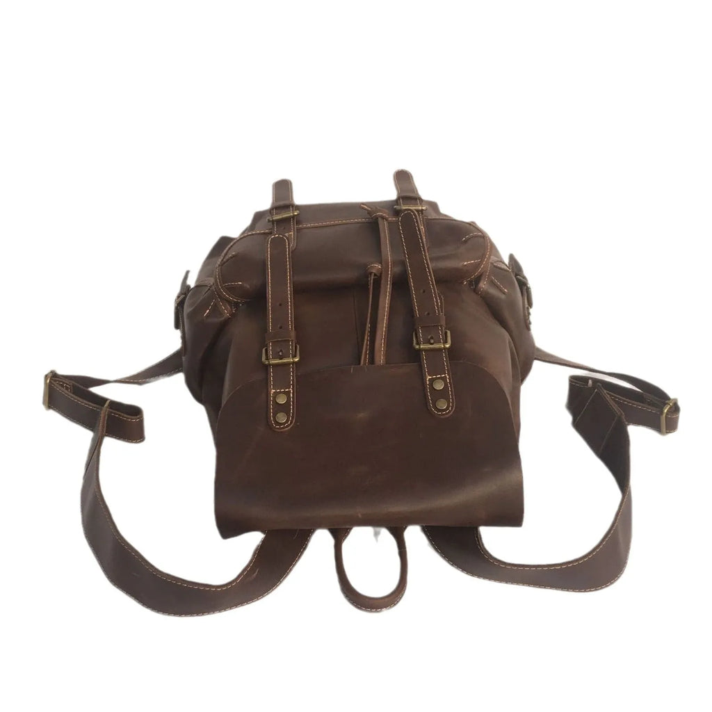 Coffee brown genuine leather men's backpack with air pillow belt comfort system