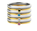 December birthstone engraved titanium steel ring with gold electroplating on geometric band.
