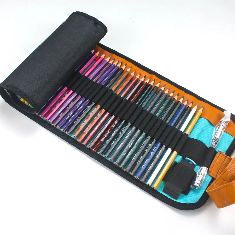 Set of 50 Grade 1 basswood coloured pencils in a wooden storage case for art.