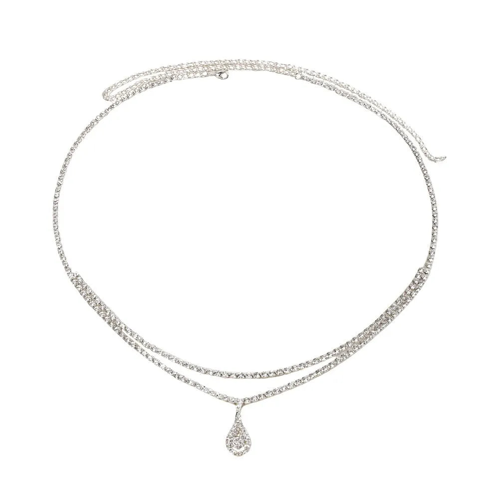 Women's water drop pendant waist chain in gold or silver colour with rhinestone decoration