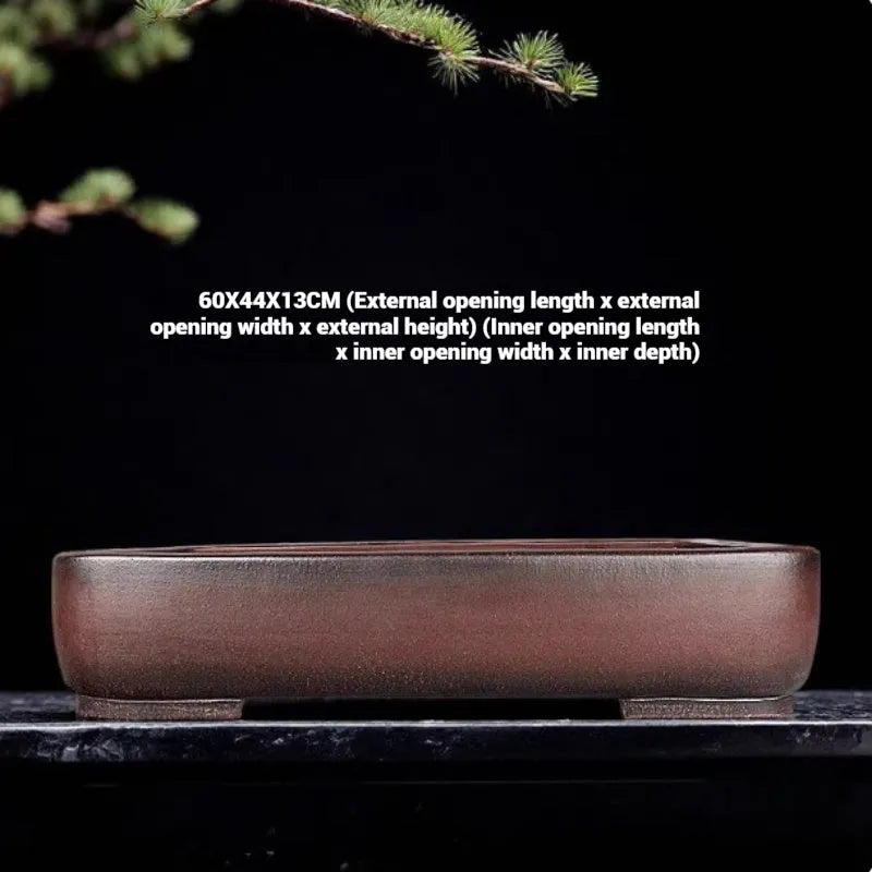 Handmade antique rectangular purple clay flower pot with measurements 60x44x13cm
