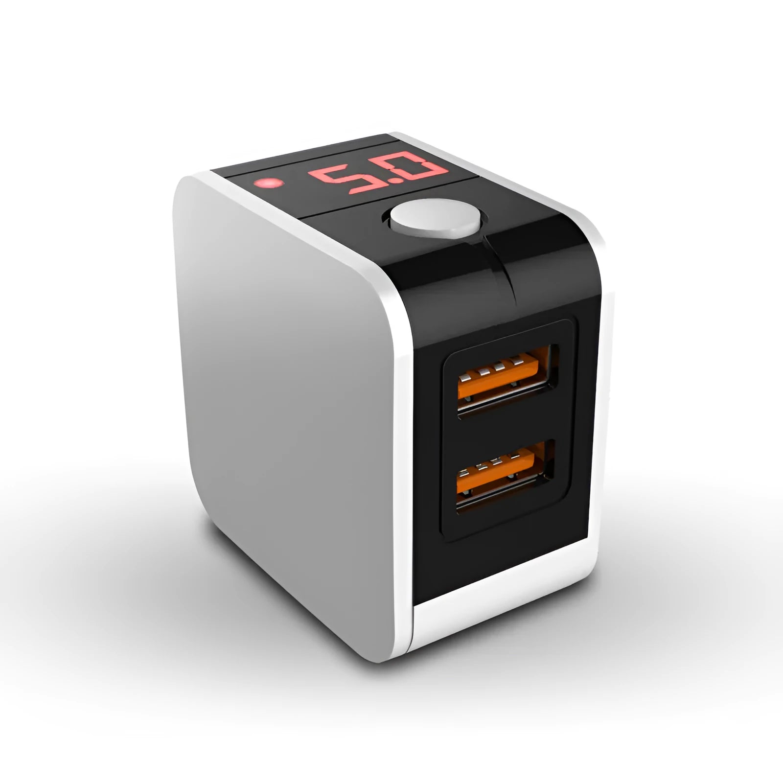 5V2A dual USB fast charger with digital display in black or white with UK plug