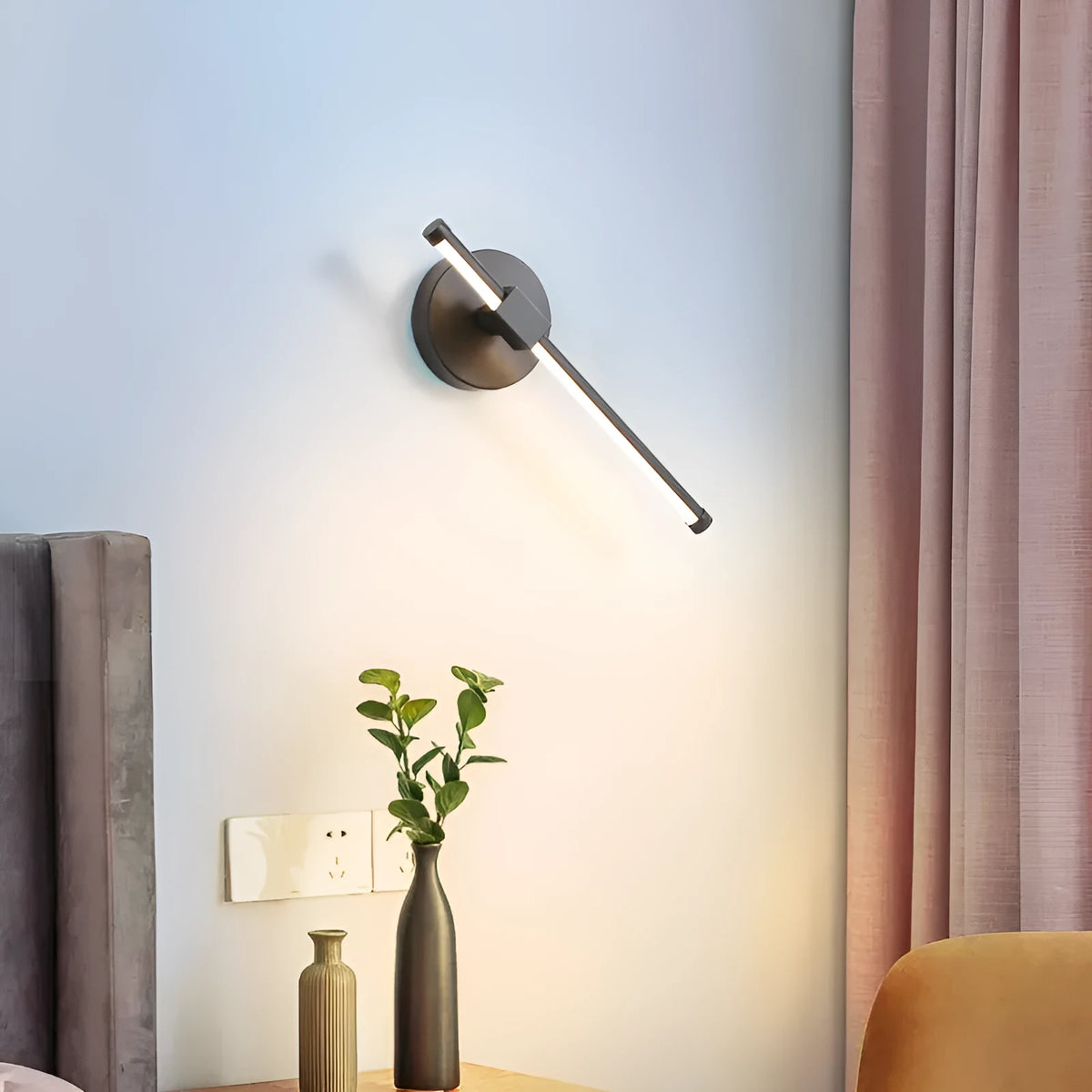 Compact LED wall light with iron lampshade in black/white; 30cm; three-colour changing; for living room or bedroom