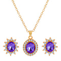 Rose gold sunflower earrings and necklace set for women on white background