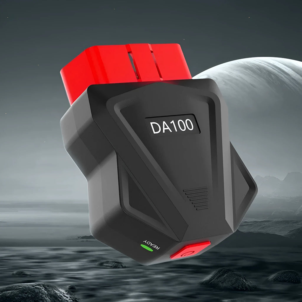 Car diagnostic tester with OBD2 connector to clear engine fault lights, 64.5x49x24mm, on white background