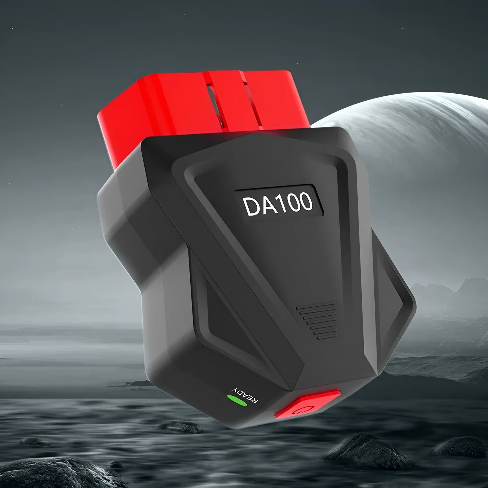 Car diagnostic tester with OBD2 connector to clear engine fault lights, 64.5x49x24mm, on white background